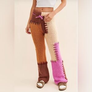 Anthropologie SAACHI TALL Flare Leggings Colorblock Patchwork Knit Pants Slouchy